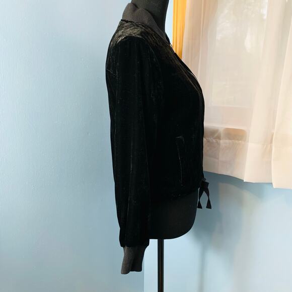 J.Crew Black Velvet Bomber Jacket with Waist Ties Size XS - Picture 6 of 8